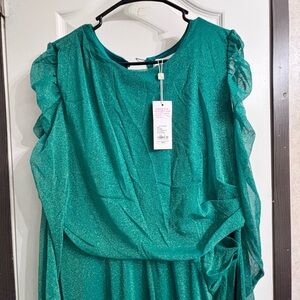 Lilly Pulitzer Shimmery Teal Green Ruffled Sleeve Dress
